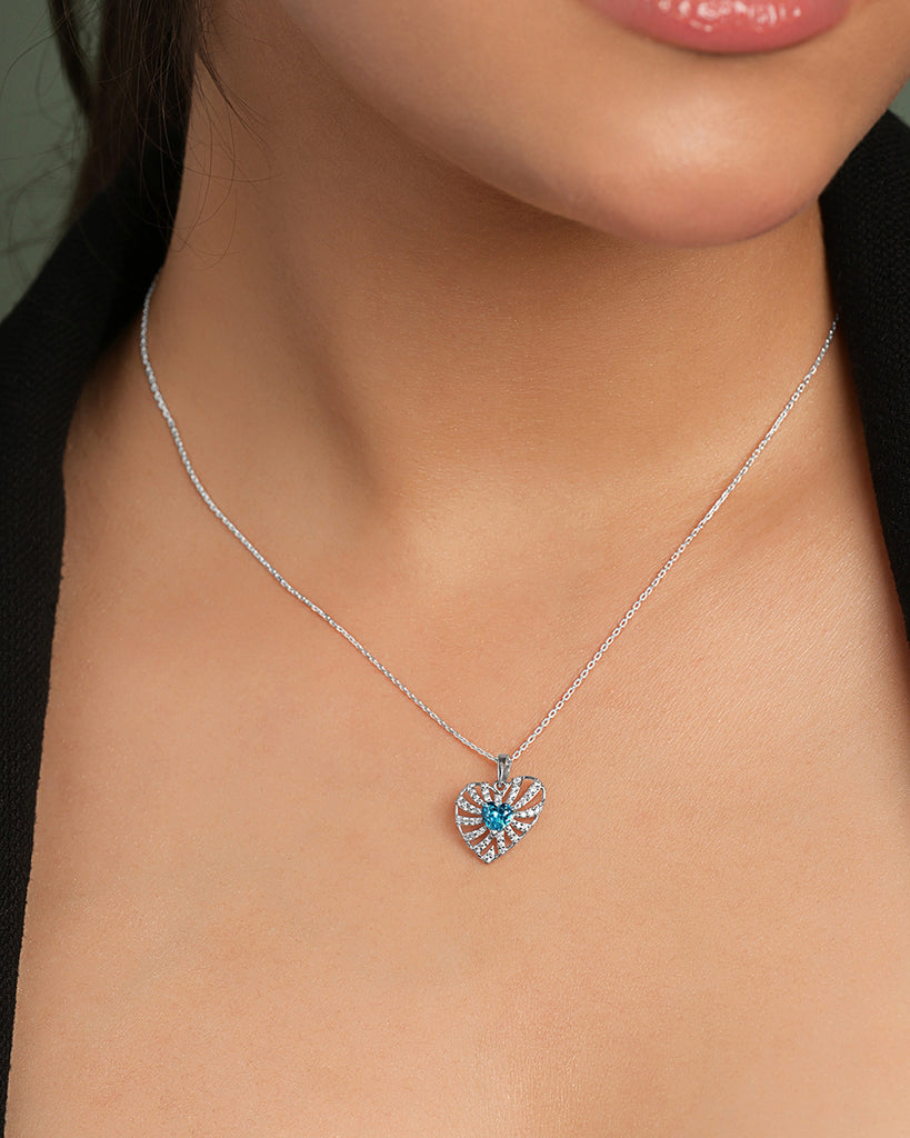 Silver Amata Sky Blue Heart Pendant with Chain