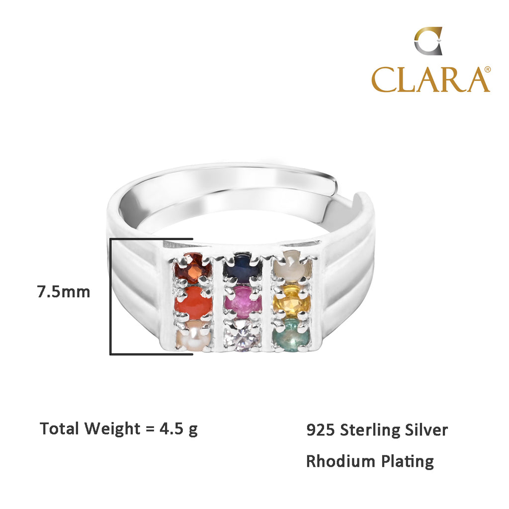 Silver Natural Certified Navaratna Stone Original 9 gems Ring for Men and Boys