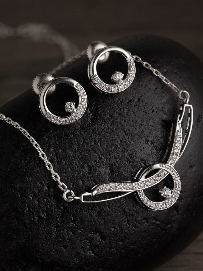 CLARA 925 Sterling Silver Rhodium Plated Evie Pendant Earring Necklace Set with Chain Gift for Women and Girls