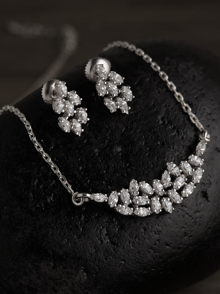 CLARA 925 Sterling Silver Rhodium Plated Daisy Pendant Earring Necklace Set with Chain Gift for Women and Girls