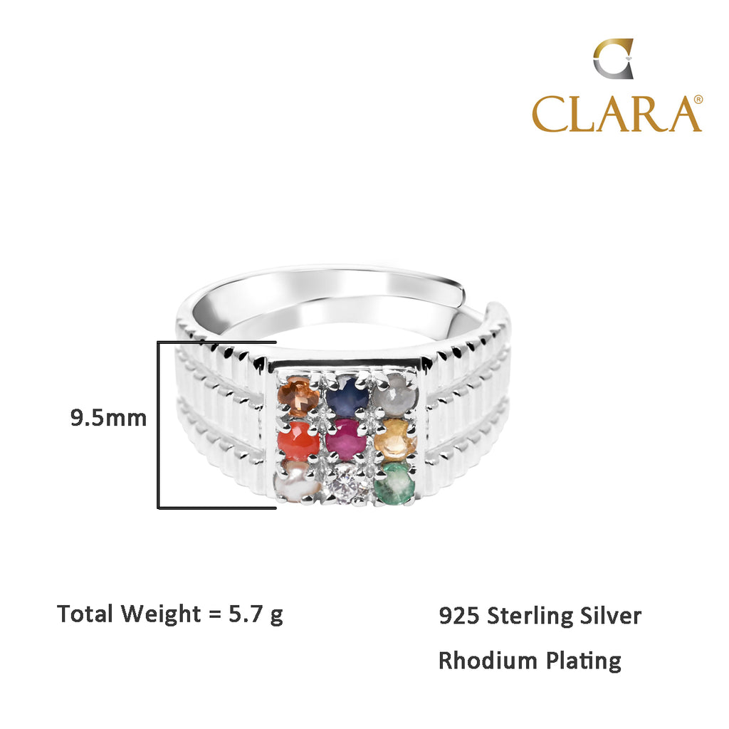 Silver Natural Certified Navaratna Stone Original 9 gems Ring for Men and Boys