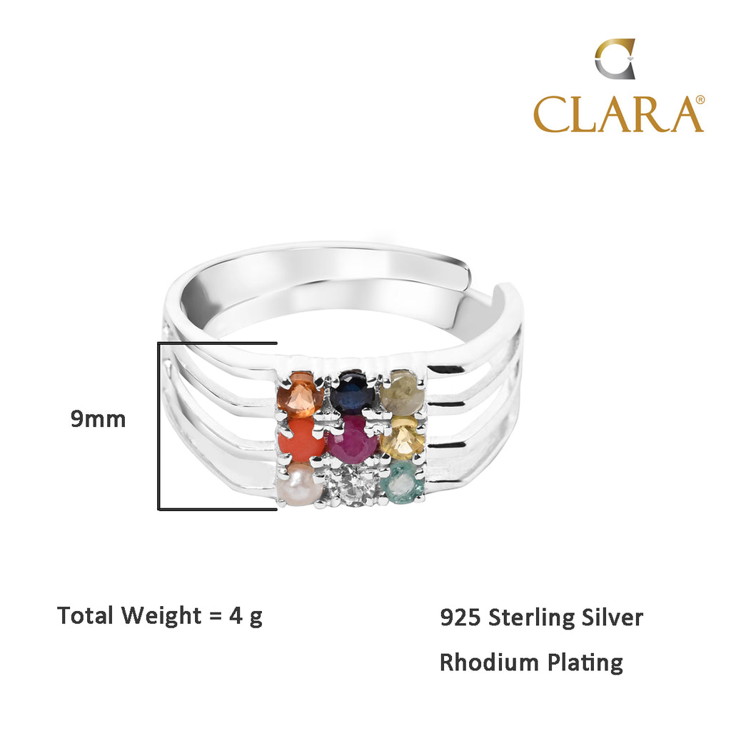 Silver Natural Certified Navratna Stone Nine Planets Ring for Men and Boys