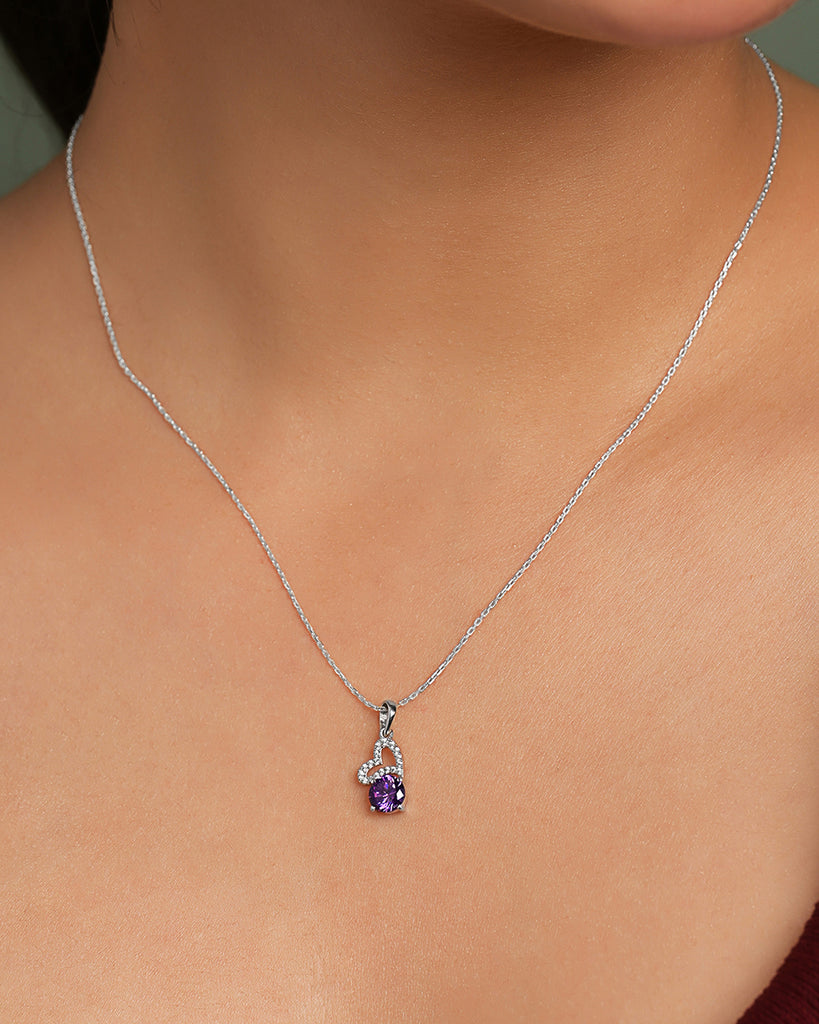 Silver Venti Purple Heart Pendant with Chain