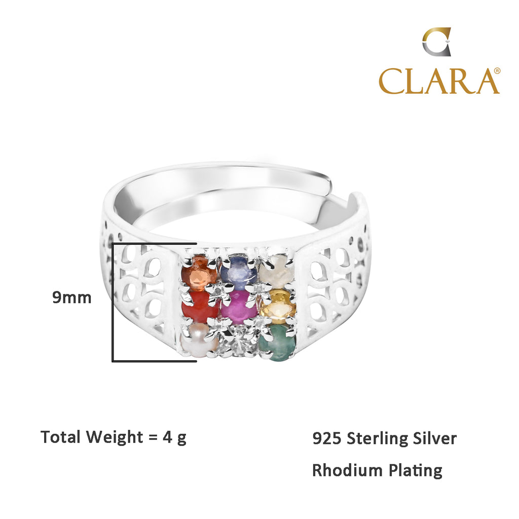 Silver Natural Certified Navratna Stone Nine gems Ring for Men and Boys