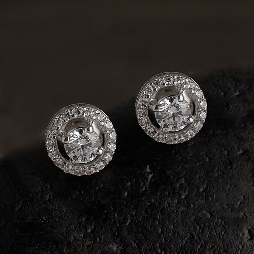 CLARA 925 Sterling Silver Swiss Zirconia Halo Earring With Screw Back Gift for Women and Girls