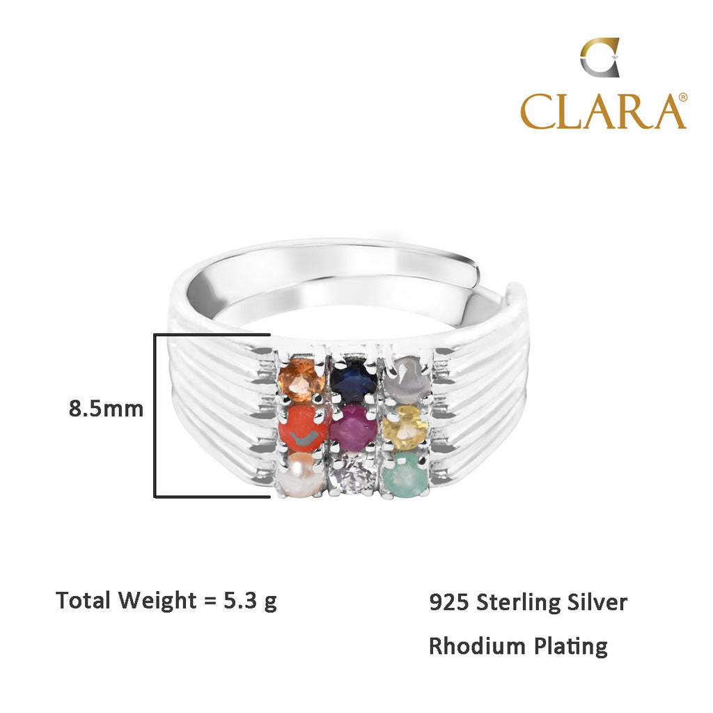 Silver Natural Certified Navratna Stone Nine gems Ring for Men and Boys
