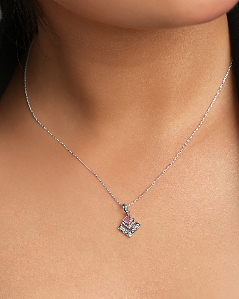 Silver Rosabella Pink Pendant with Chain
