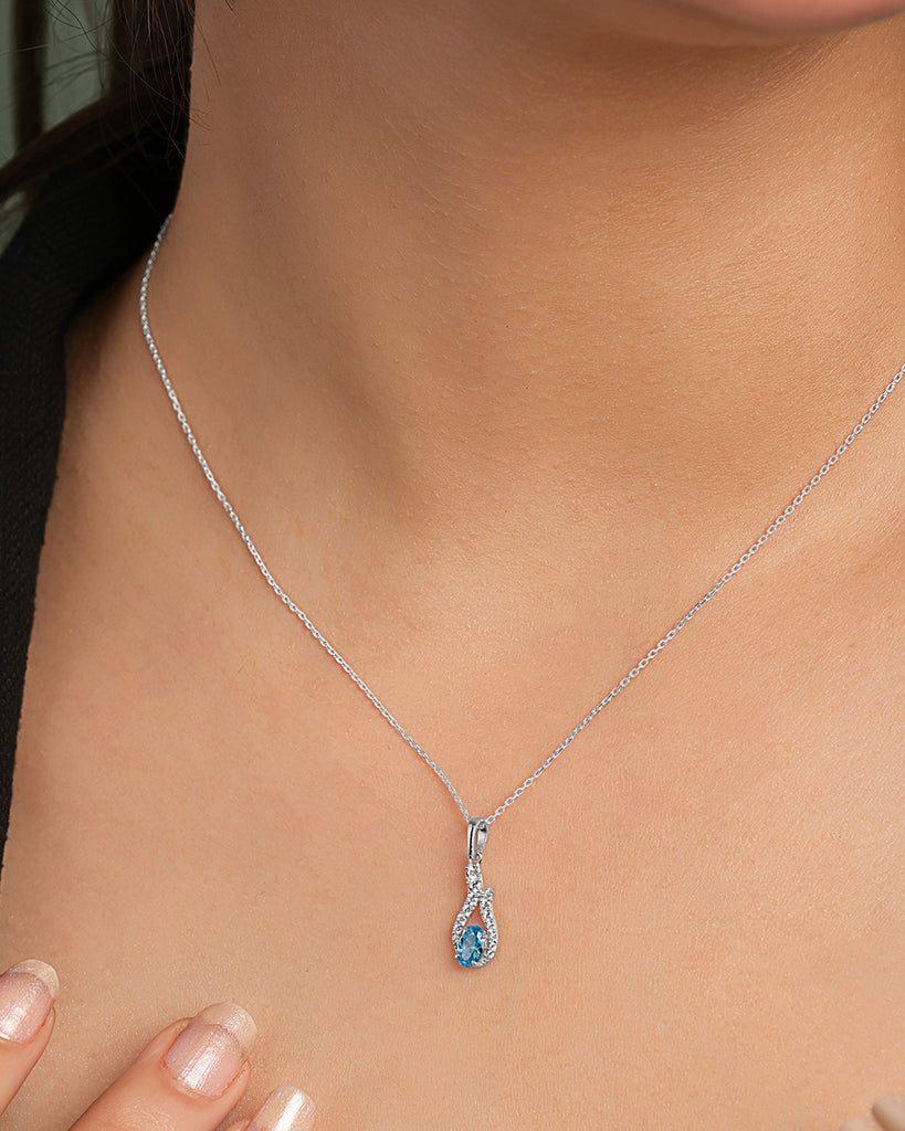 Silver Nilda Sky Blue Pendant with Chain