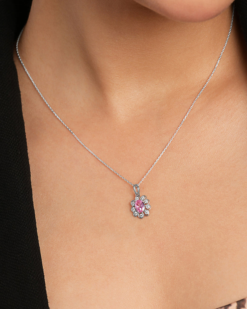Silver Cielo Pink Pendant with Chain