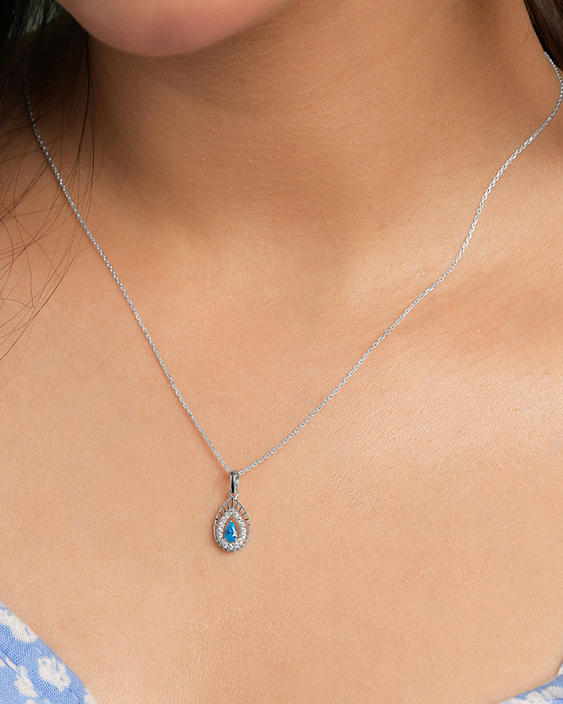 Silver Freni Sky Blue Pendant with Chain