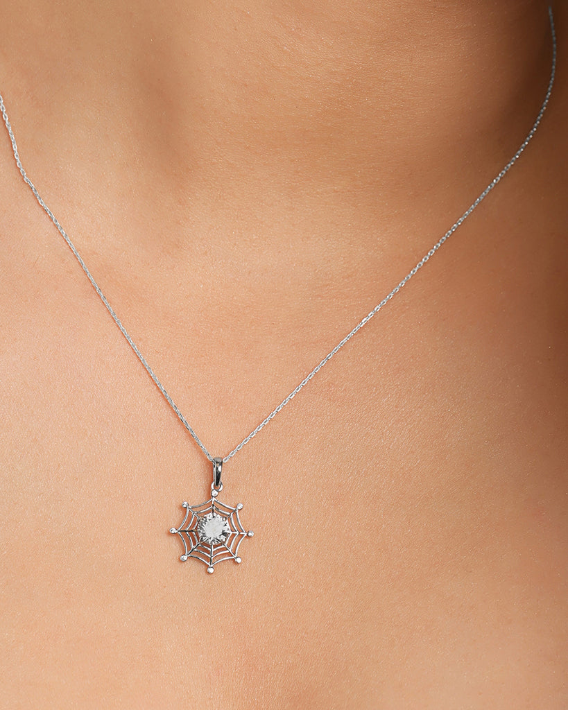 Silver Spider Web Pendant with Chain