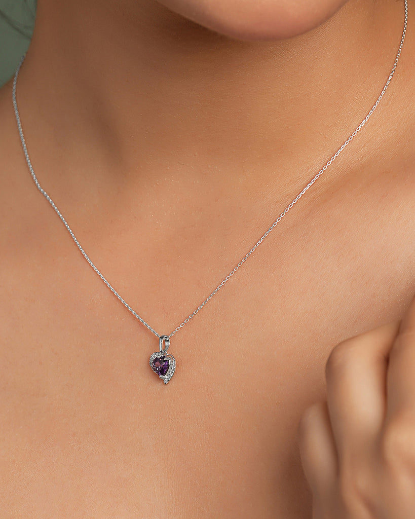 Silver Adelina Purple Heart Pendant with Chain