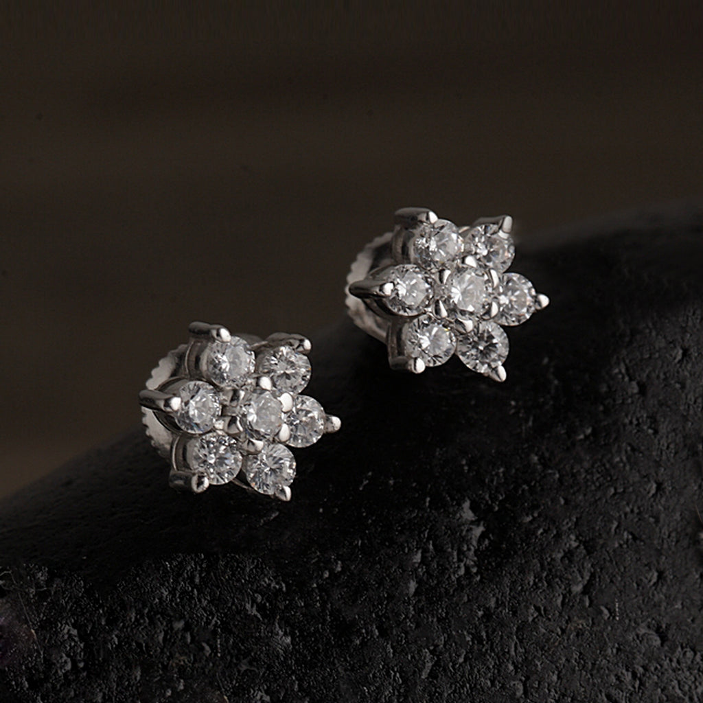 CLARA 925 Sterling Silver Swiss Zirconia Star Earring With Screw Back Gift for Women and Girls