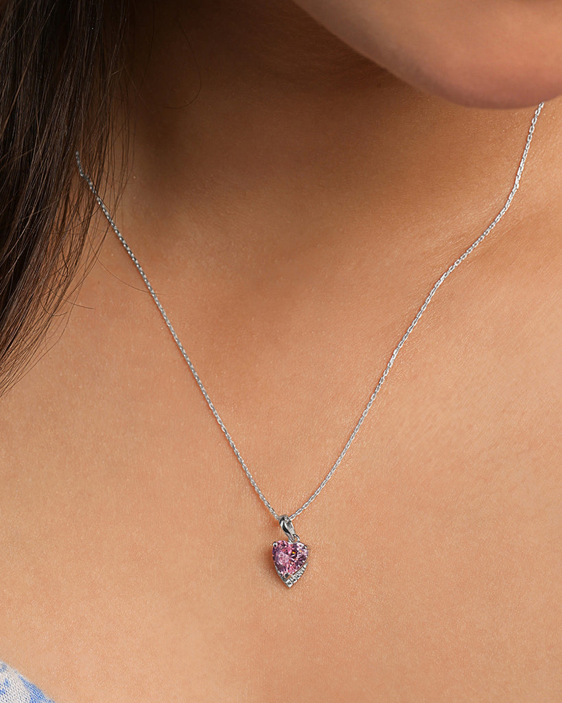 Silver Cimone Pink Heart Pendant with Chain