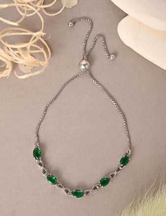 CLARA 925 Pure Silver Green Infinity Hand Bracelet