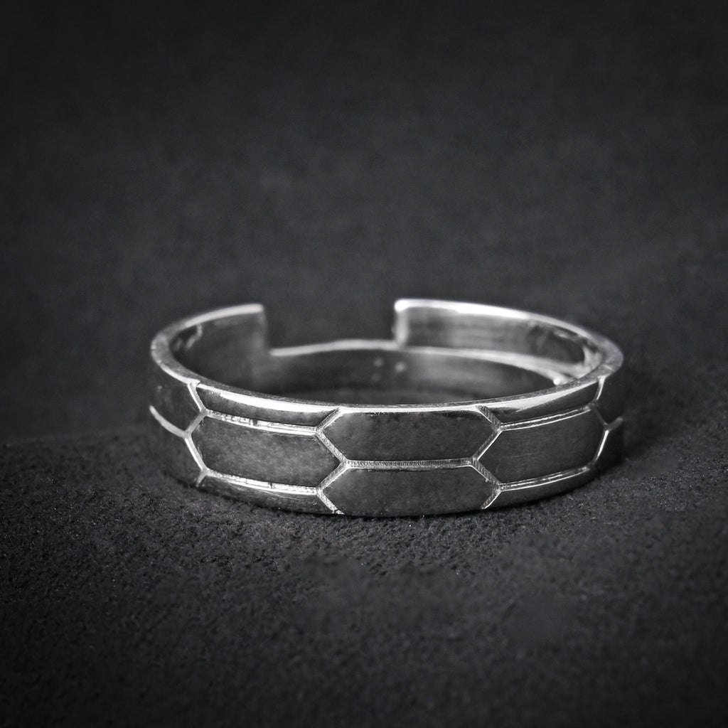 CLARA Real 925 Sterling Silver Hexagon Band Ring 