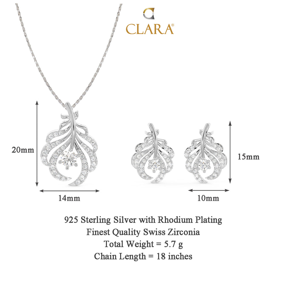CLARA 925 Sterling Silver Nusa Pendant Earring Chain Jewellery Set 