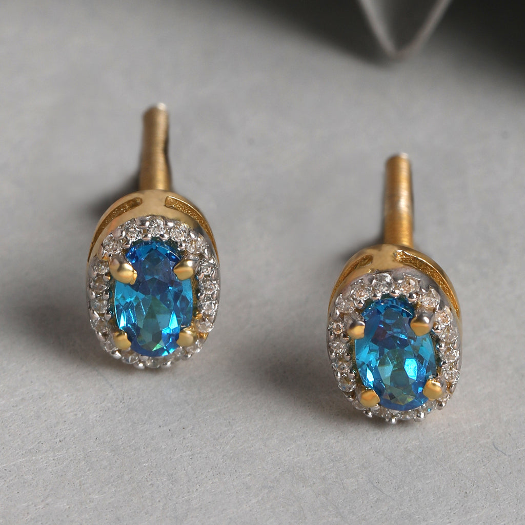 CLARA 925 Sterling Silver Blue Earrings with Screw Back 
