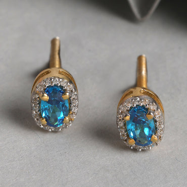 CLARA 925 Sterling Silver Blue Earrings with Screw Back 
