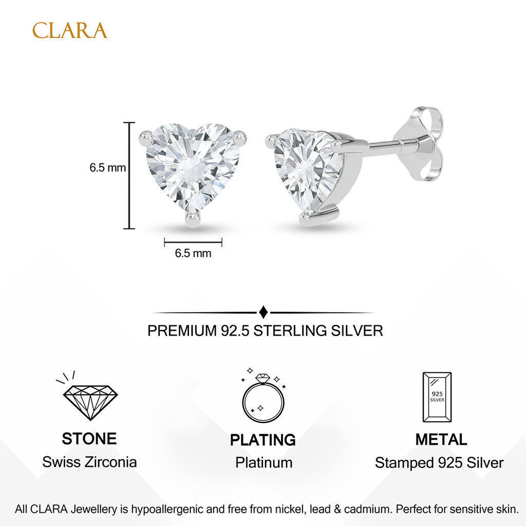 Silver Claire Heart Stud Earrings