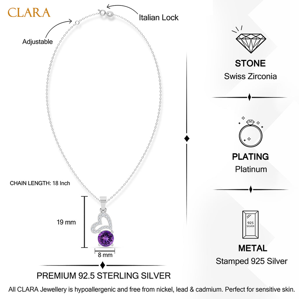 Silver Venti Purple Heart Pendant with Chain