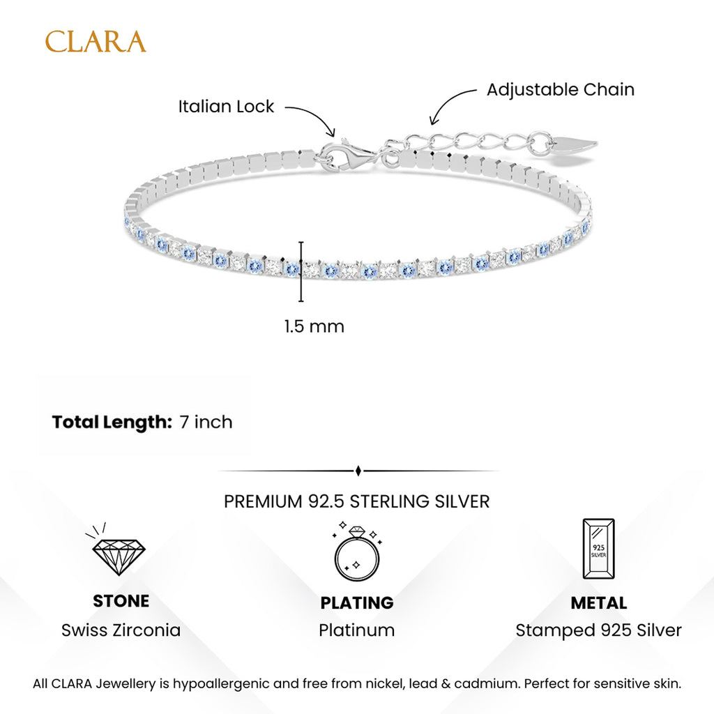 Silver Sky Blue Slim Tennis 2mm Bracelet