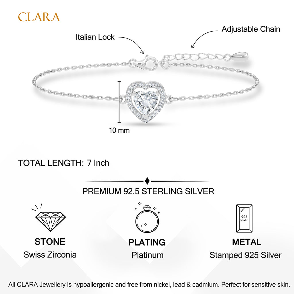 Silver Zilvia Heart Solitaire Adjustable Chain Bracelet
