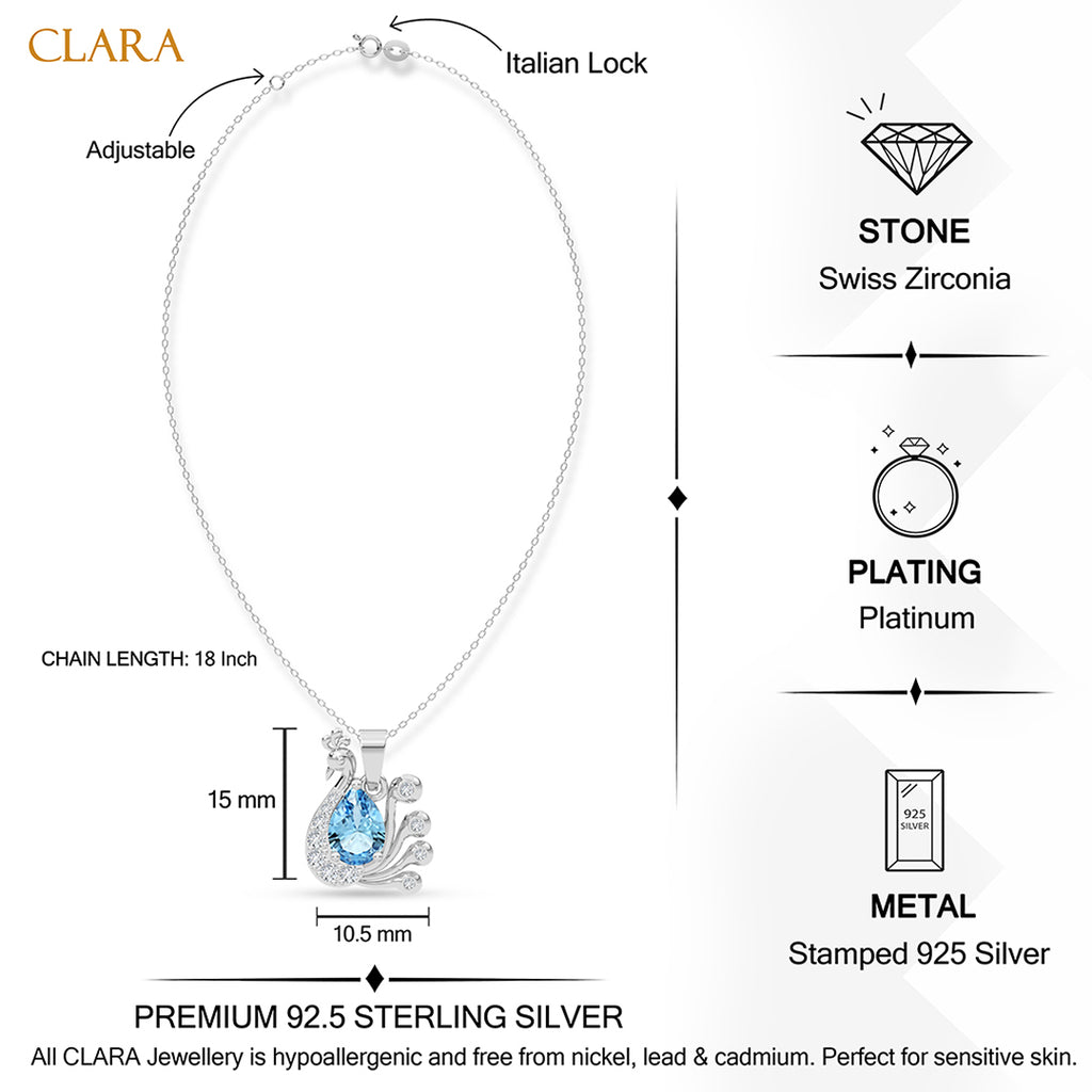 Silver Sky Blue Peacock Pendant with Chain