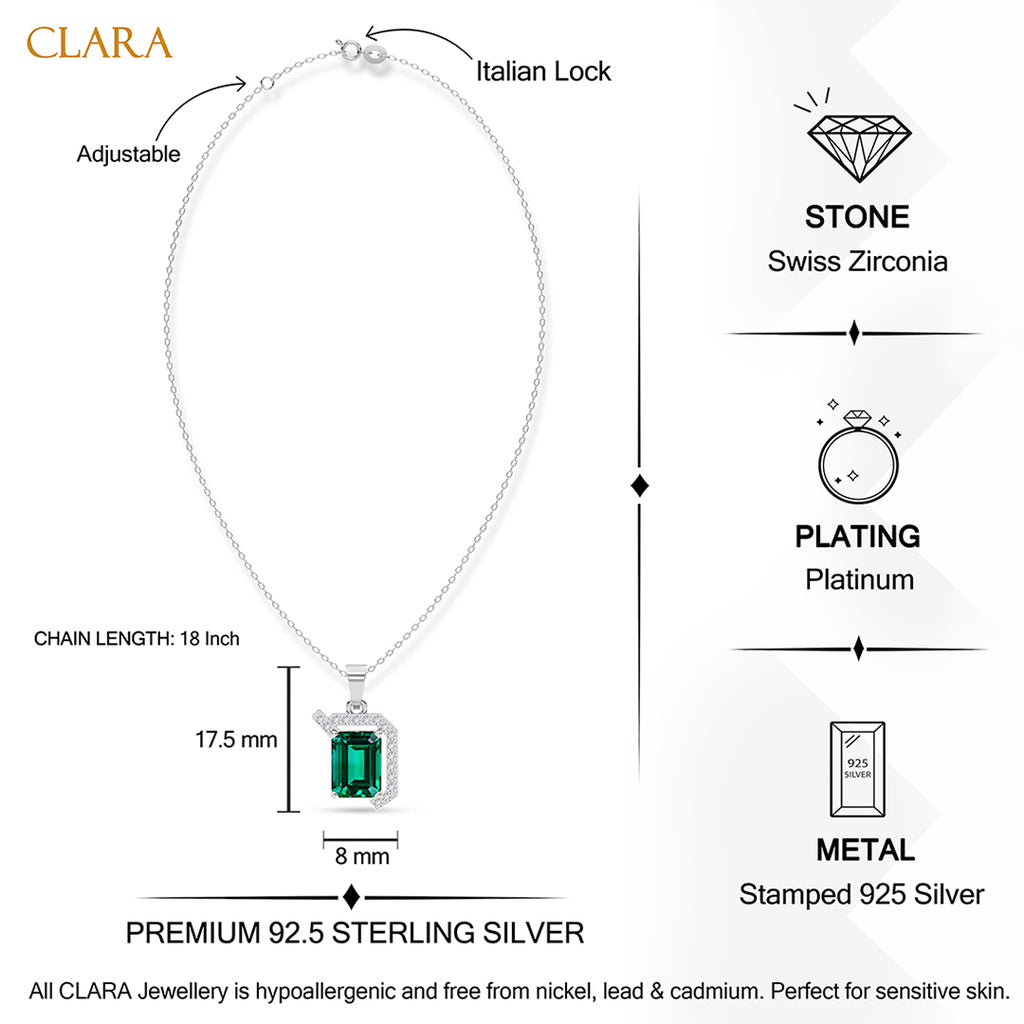 Silver Oriana Green Pendant with Chain