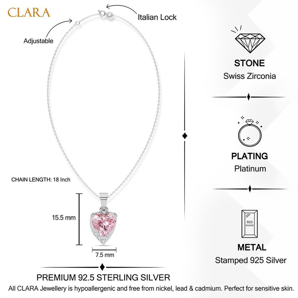 Silver Cimone Pink Heart Pendant with Chain