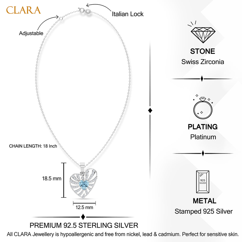 Silver Amata Sky Blue Heart Pendant with Chain