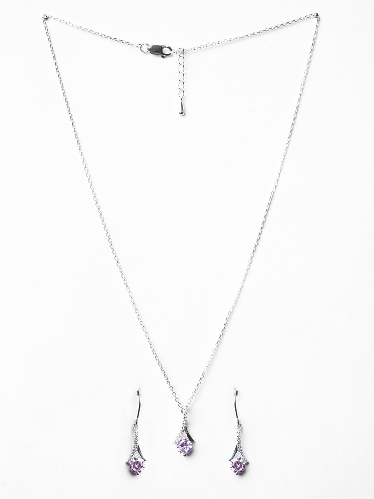 CLARA 925 Sterling Silver Pink Solitaire Pendant Earring Chain Jewellery Set 