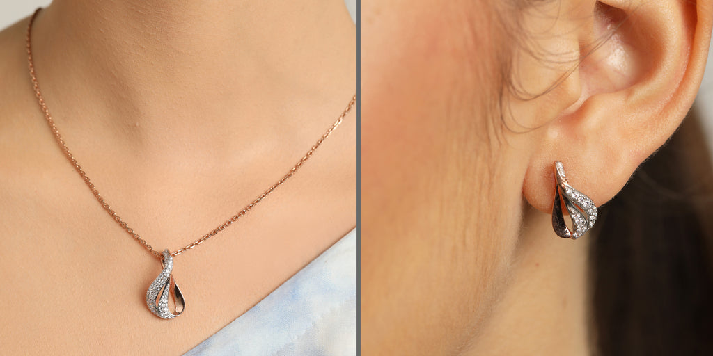 CLARA 925 Sterling Silver Agda Pendant Earring Chain Jewellery Set 