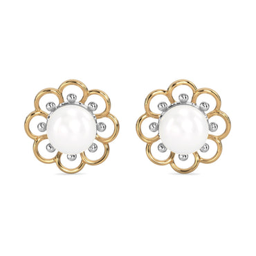 CLARA 925 Sterling Silver Pearl Stud Lotus Earrings | Gold Rhodium Plated , Screw Back | Gift for Women & Girls