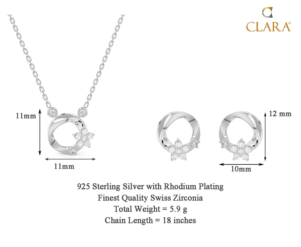 CLARA 925 Sterling Silver Jules Pendant Earring Chain Jewellery Set 