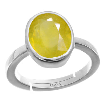 Certified Yellow Sapphire Pukhraj 7.5cts or 8.25ratti 92.5 Sterling Silver Adjustable Ring