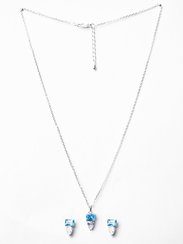 CLARA 925 Sterling Silver Vistosa Pendant Earring Chain Jewellery Set 