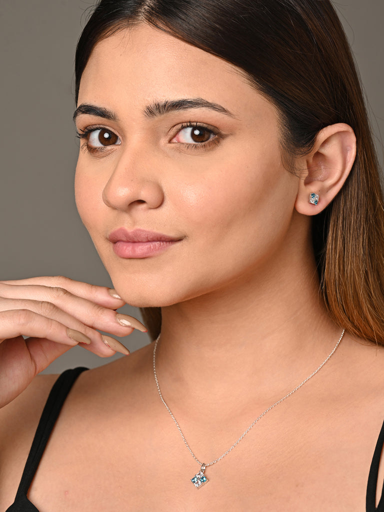 CLARA 925 Sterling Silver Belen Pendant Earring Chain Jewellery Set 
