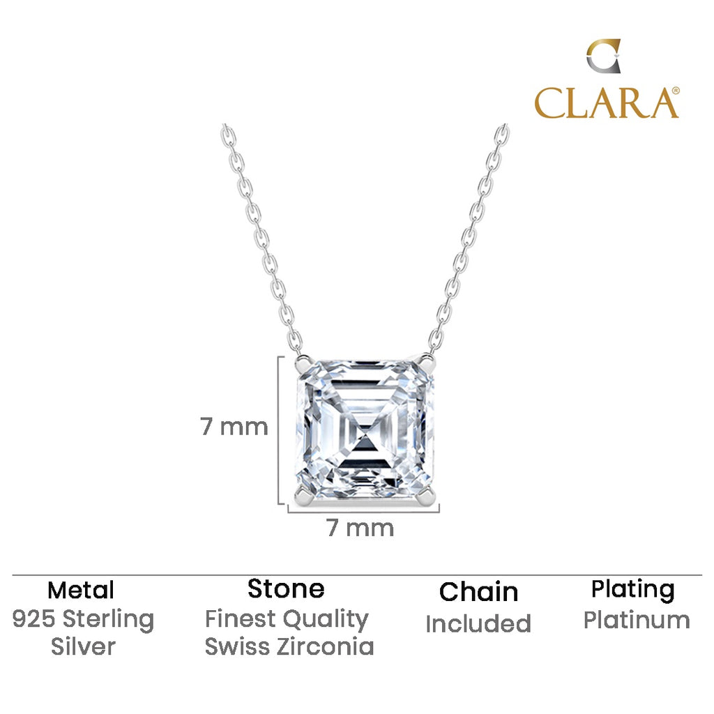 Silver Asscher Solitaire Pendant Chain