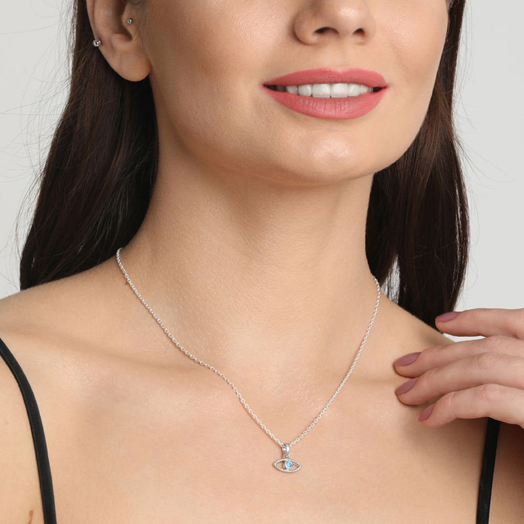 CLARA 925 Sterling Silver Evil Eye Bella Pendant Chain Necklace 