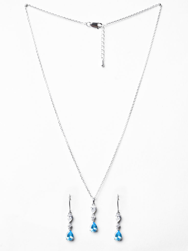 CLARA 925 Sterling Silver Pear Solitaire Pendant Earring Chain Jewellery Set 