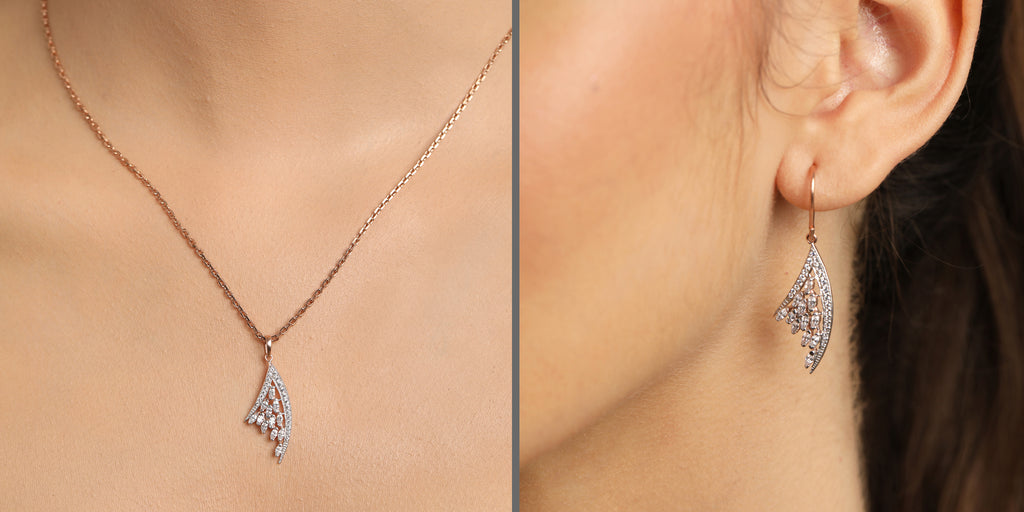 CLARA 925 Sterling Silver Lily Pendant Earring Chain Jewellery Set 