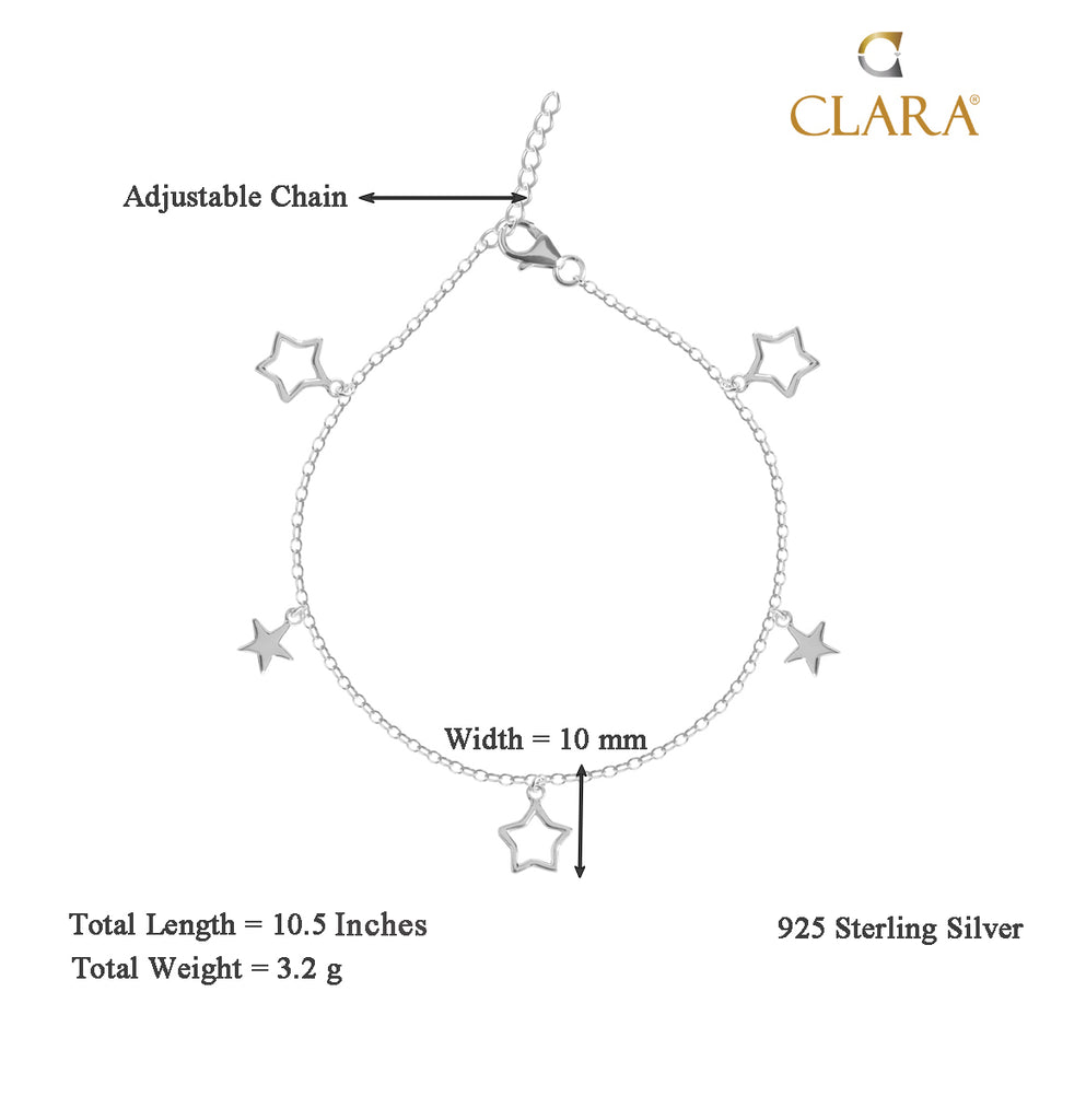 CLARA 925 Sterling Silver Bunch of Star Anklet Payal ( Single ) Adjustable Chain Gift for Women and Girls