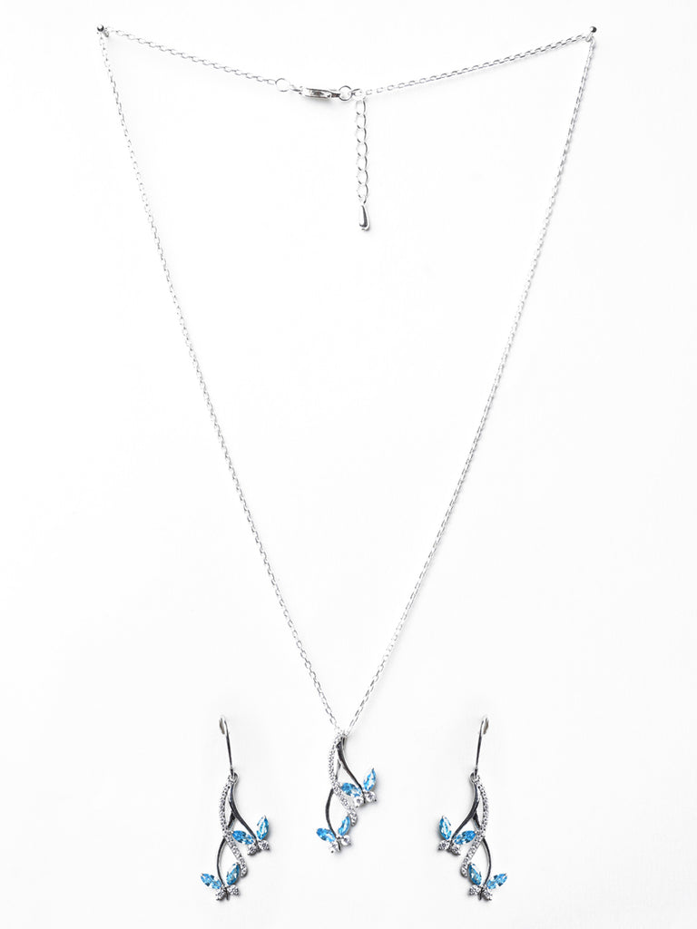 CLARA 925 Sterling Silver Butterfly Pendant Earring Chain Jewellery Set 