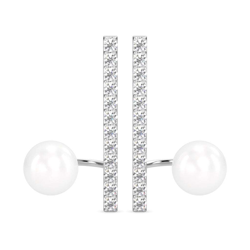 CLARA 925 Sterling Silver Pearl Ichika Earrings | Rhodium Plated, Swiss Zirconia , Screw Back | Gift for Women & Girls