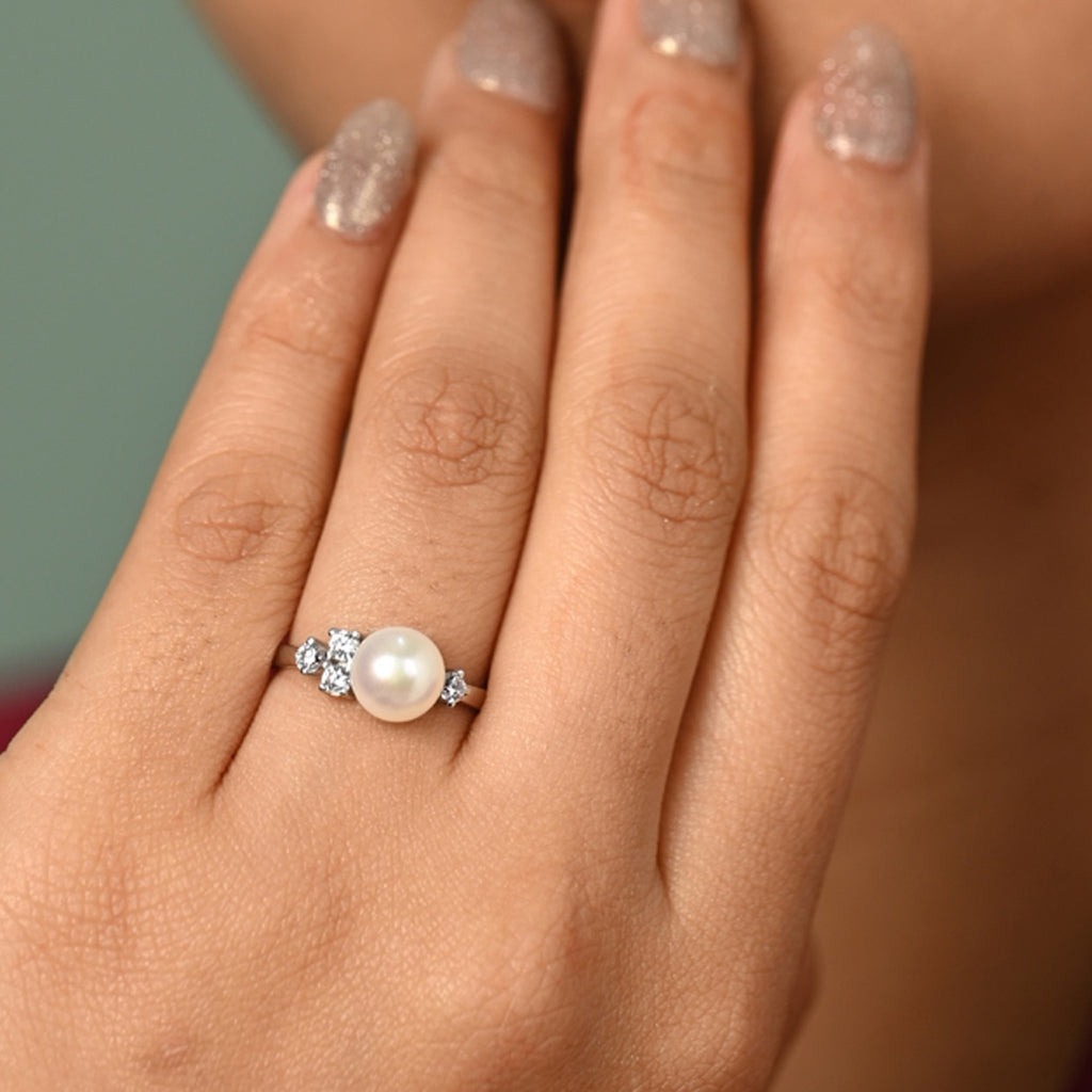 Silver Vittoria Real Pearl Size Adjustable Ring