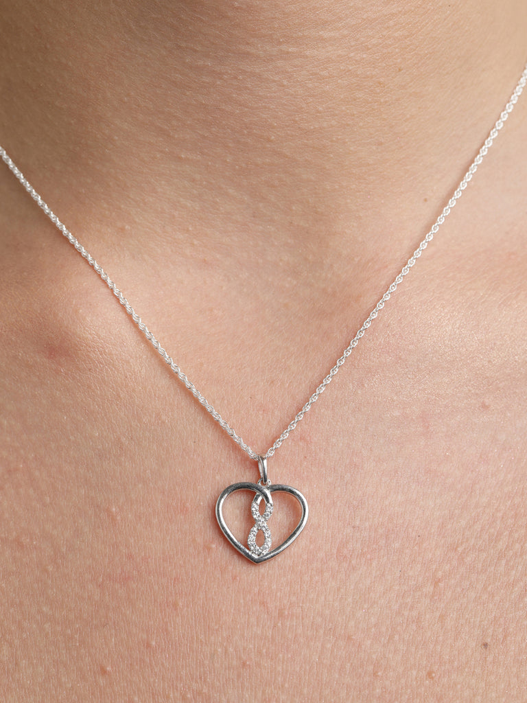 CLARA 925 Sterling Silver Infinity Heart Pendant Chain Necklace 