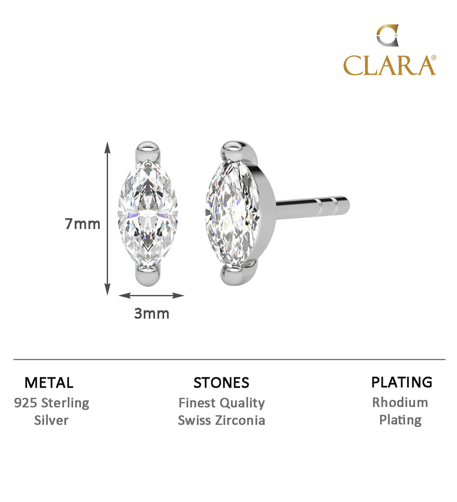 CLARA 925 Sterling Silver Marquise Studs Earrings Gift for Kids Girls