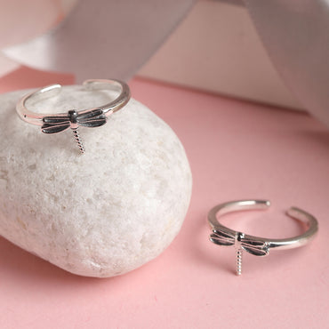 CLARA 925 Sterling Silver Butterfly Toe Rings Pair 
