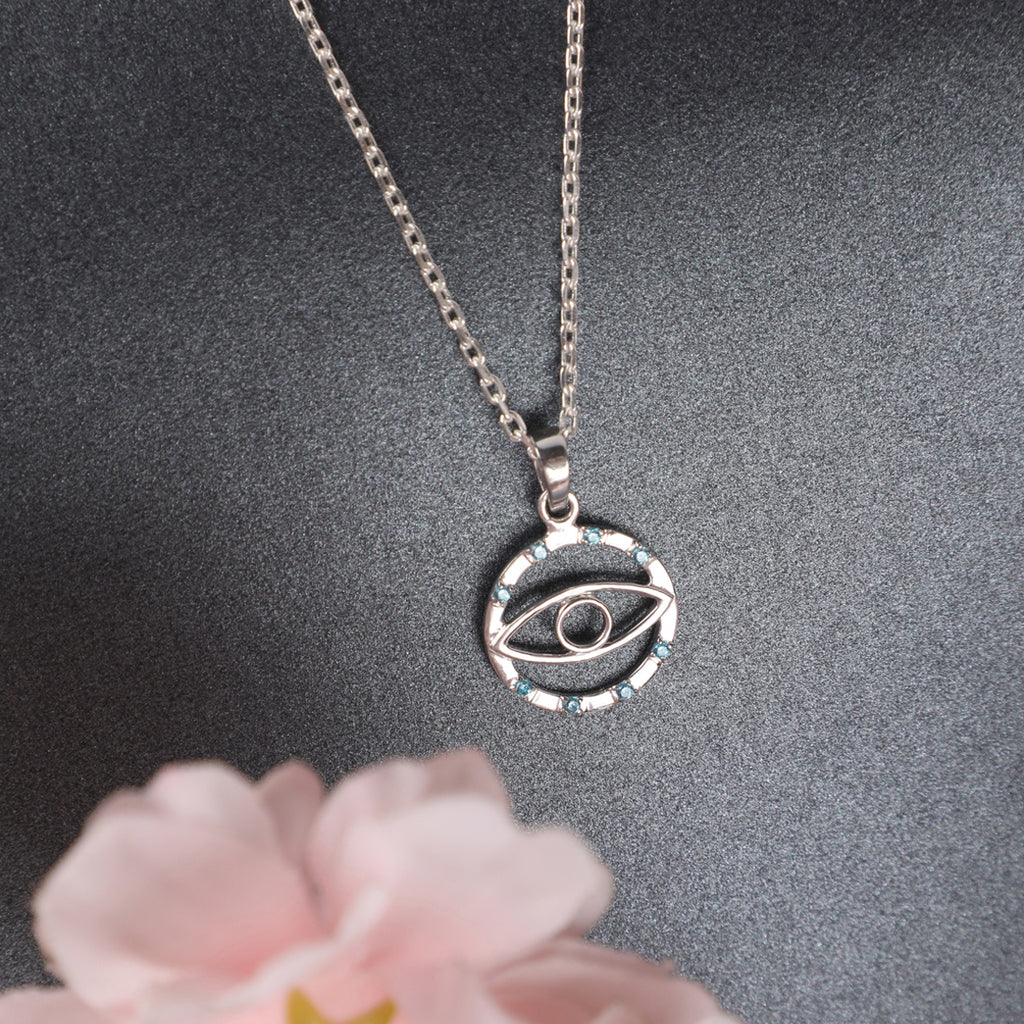 CLARA 925 Sterling Silver Evil Eye Circle Pendant Chain Necklace 